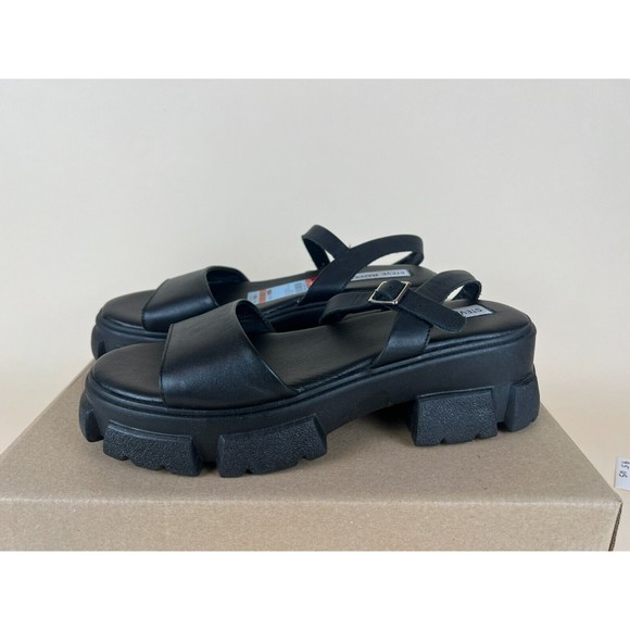Steve Madden | Shoes | Steve Madden Tazia Sandals Womens 95 M Black Leather Mega  Lug Sole Shoes Nwb | Poshmark